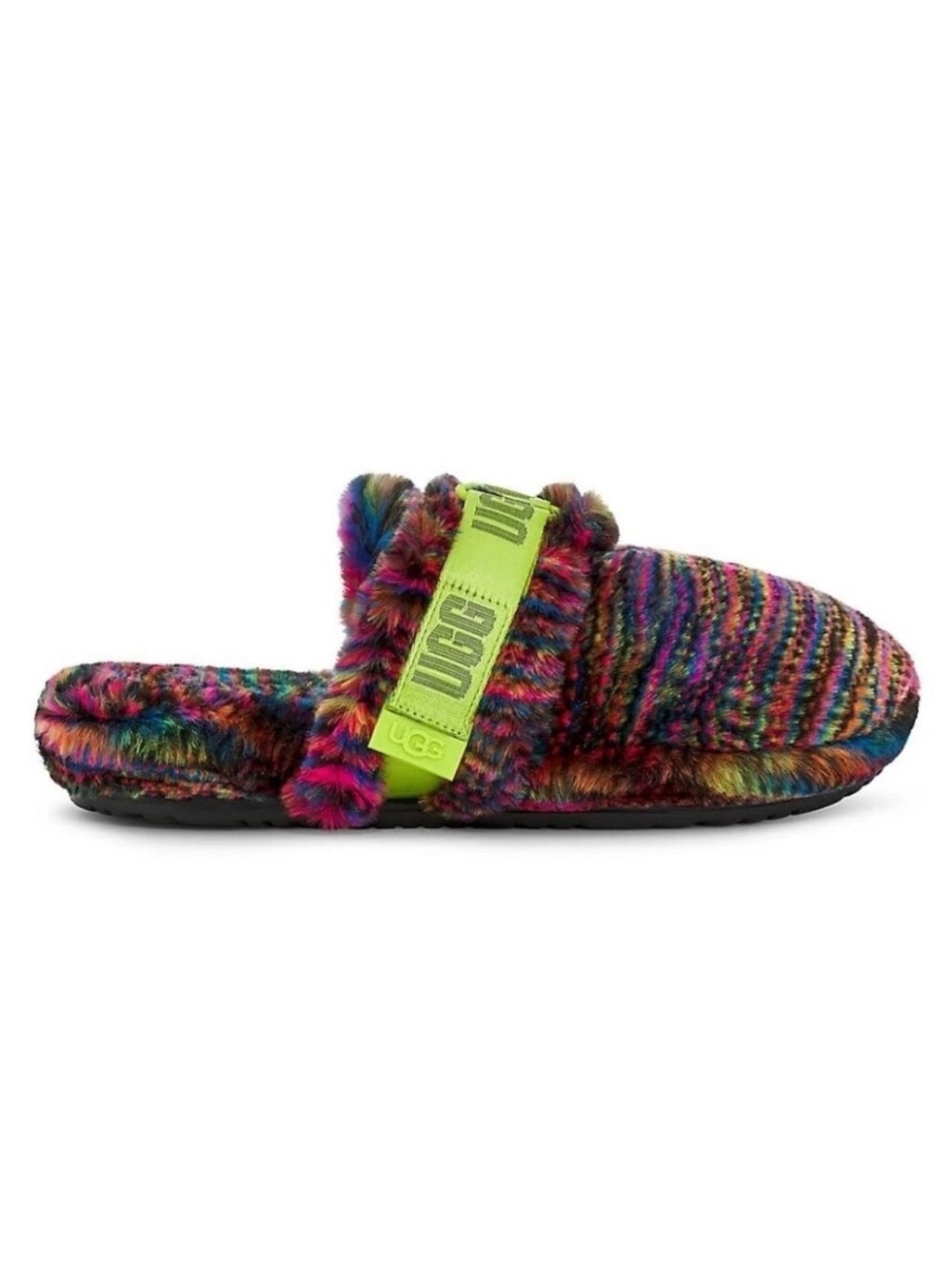 UGG Fluff It Pixelate Faux Fur Mens Slides Mules Shoes Sz 10 Multicolor RN 88276